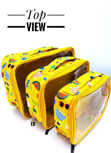 Versatile Storage Solutions: Set of 3 Transparent Multi-Purpose Utility Bags with Different Sizes (Yellow)
