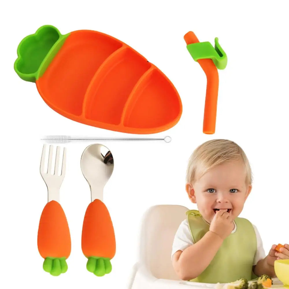 Carrot Theme Silicone Dinner Plate Set for Kids Cots and Cuddles