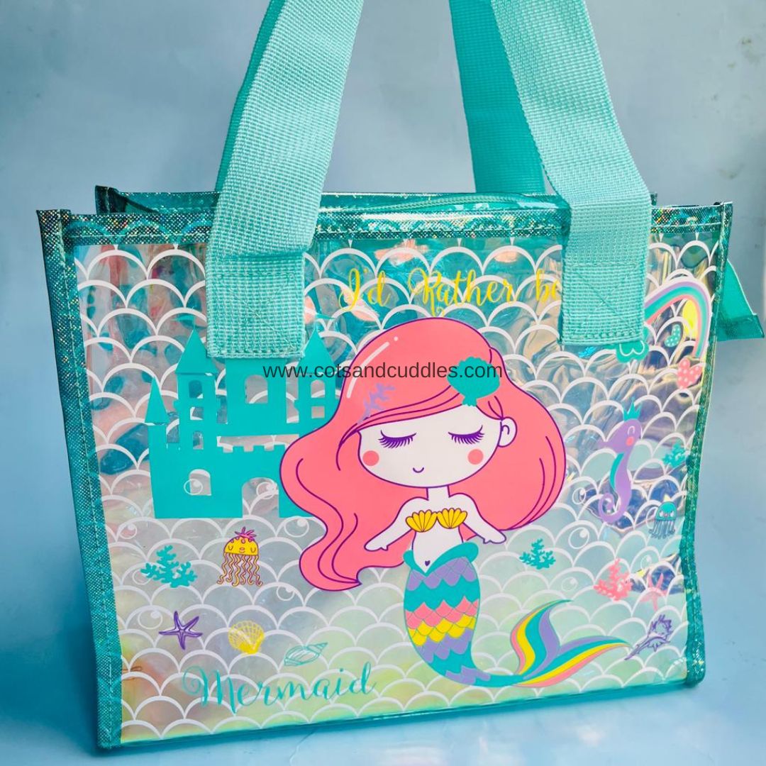 Premium Quality Small Mermaid Printed Multipurpose Holographic Tote Ba