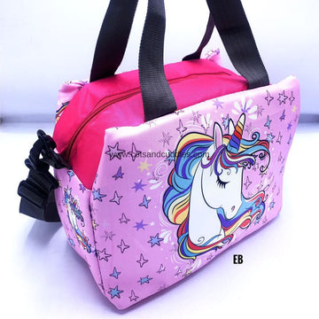 Premium Quality Baby Animals Printed Large Capacity Mesh Padded Lunch Bag: Spacious, Stylish, and Versatile with Adjustable Strap (Unicorn)
