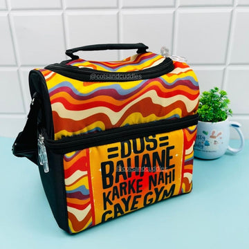 Versatile and Stylish: Fully Padded Double Decker Multipurpose Lunch Bag with Adjustable Strap (Dus Bahane)