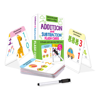 Flash Cards Addition and Subtraction - 30 Double Sided Wipe Clean Flash Cards for Kids (With Free Pen)