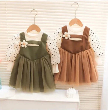 Baby Girls Polka Dot Printed Dress for Toddler (Brown)