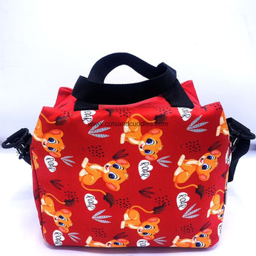 Premium Quality Baby Animals Printed Large Capacity Mesh Padded Lunch Bag: Spacious, Stylish, and Versatile with Adjustable Strap (Lion)