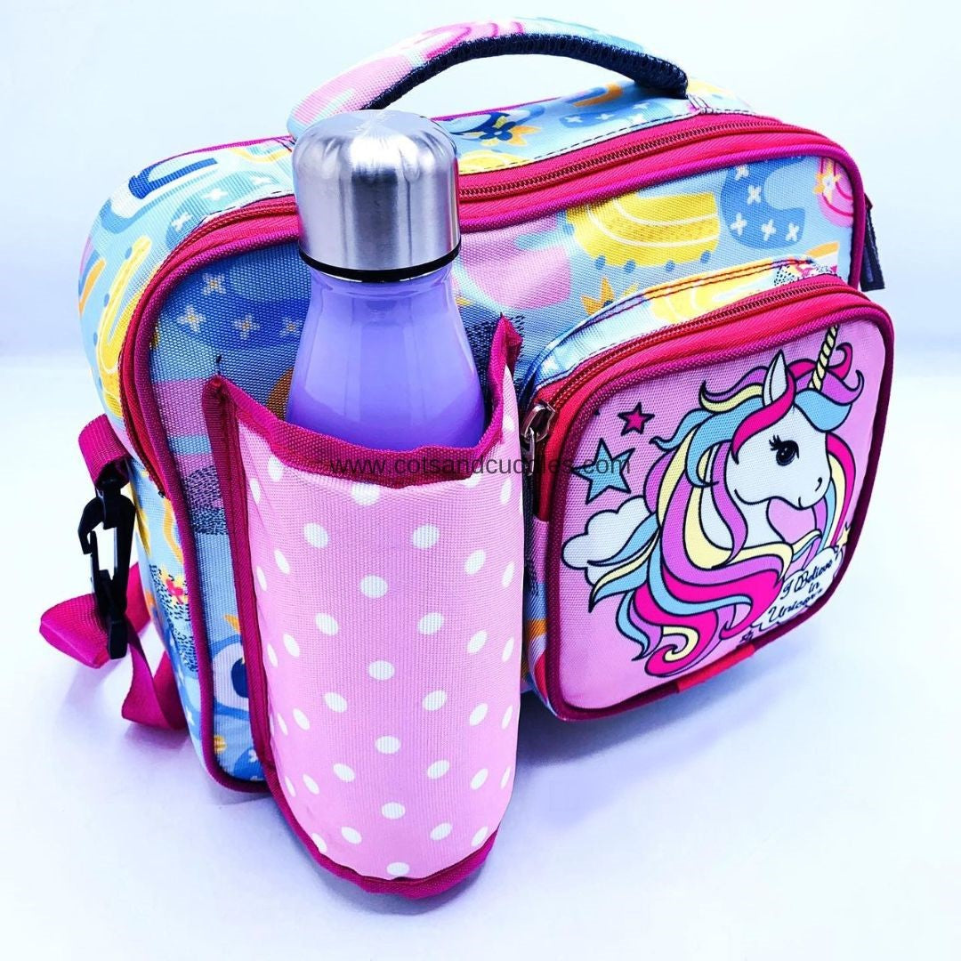 Kids Lunch Bag For Girls With Bottle Holder, Children Unicorn