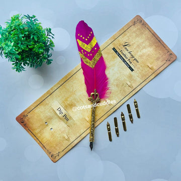 Golden Glitter Design Feather Pen Set for Luxurious Calligraphy