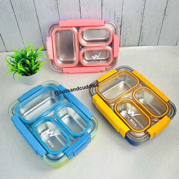Double Color Stainless Steel 3-Compartment 710 ml Lunch Boxes
