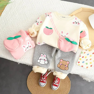 Strawberry Bear Theme Strawberry Bag Suit for Toddler (Cream-Pink)