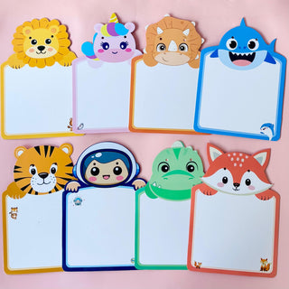 Pack of 8 | Cots and Cuddles Animal Design Write and Wipe Board for Kids
