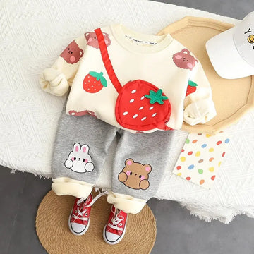 Strawberry Bear Theme Strawberry Bag Suit for Toddler (Cream-Red)