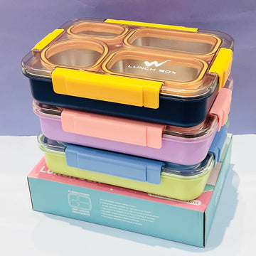 Double Color 4 Compartment Stainless Steel Lunch Box (900ml)