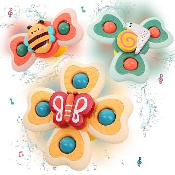 3 Pcs Silicone Suction Cup Spinner Bath Toys for Kids