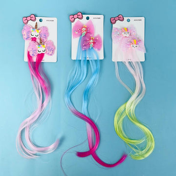 Enchanting Elegance: Unicorn & Mermaid Bow Hair Clip with Colorful Wig (Random)