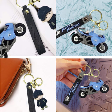Premium Quality 3D Bike and Boy Keychain with (Self Adhesive Hook) (Random colour)