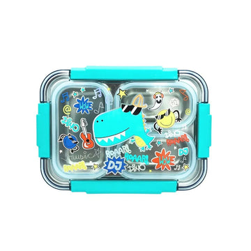 Dino/Unicorn/Football/Kitty Holographic Transparent 3-Compartment 710ml Transfer Proof Lunch Box