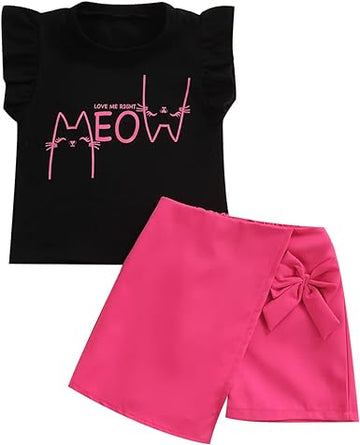 Baby Meow Design Dress for Toddler (Black-Pink)