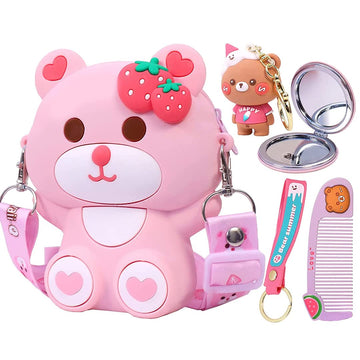 Adorable Teddy Design Sling Bag with Comb and Mirror