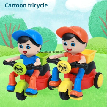 Fun and Exciting Friction Powered Mini Tricycle Cartoon Scooter Toy with 360-Degree Rotating Stunts - Perfect Gift for Kids