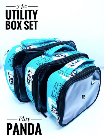 Versatile Storage Solutions: Set of 3 Transparent Multi-Purpose Utility Bags with Different Sizes (Panda Sky Blue)