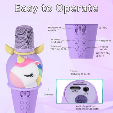Unicorn Design Karaoke Portable Bluetooth Mic with LED Light for Kids