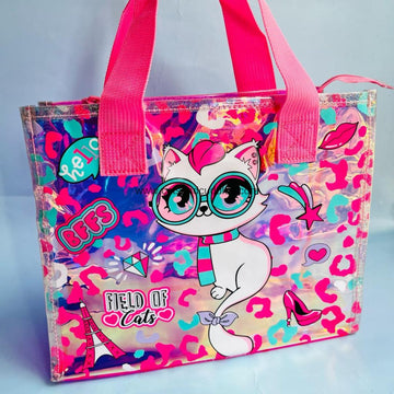 Premium Quality Kitty Printed Multipurpose Holographic Tote Bag (Big Kitty)