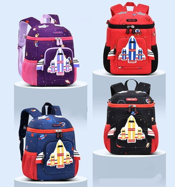 3D Rocket Design Large Capacity School Bags with Slip Over Buckle for Kindergarten Kids