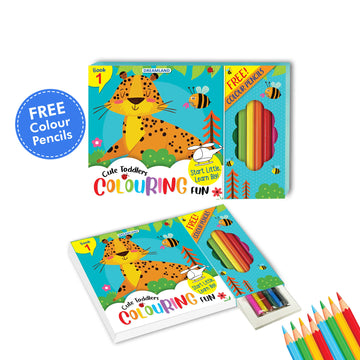 Cute Toddlers Fun Colouring Book with 6 Colour Pencils - 128 Pages