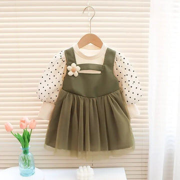 Baby Girls Polka Dot Printed Dress for Toddler (Green)