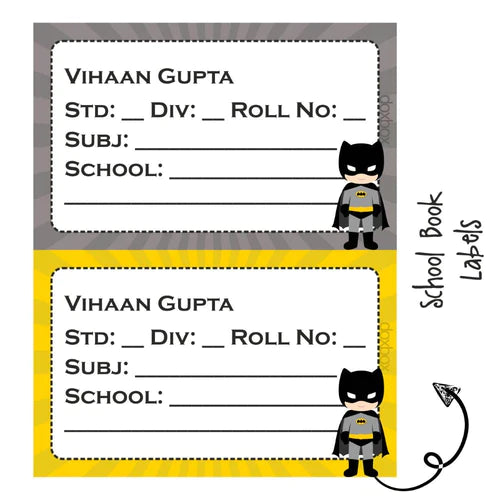 School Book Labels - Batman - Pack of 36 labels - PREPAID ONLY
