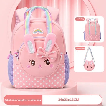 Cute Rabbit with Bow Design Backpack with Removable Front Pocket to Side Bag with Strap for Kids