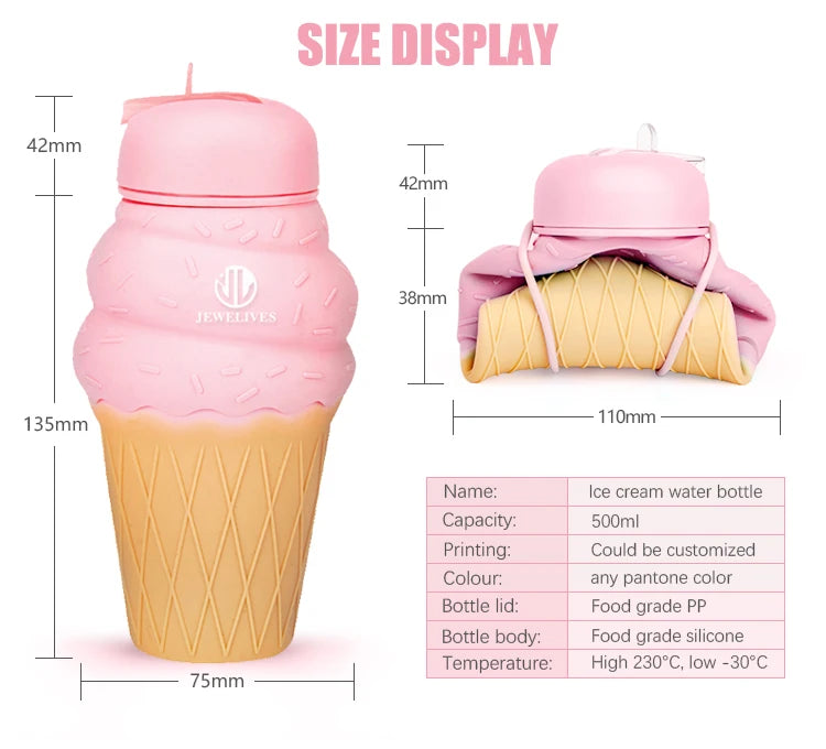 ice cream shape silicone water bottle