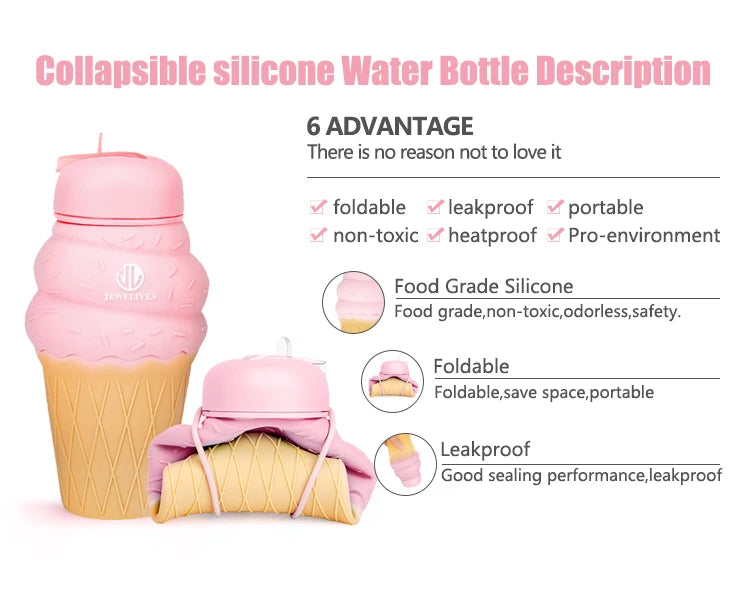 ice cream shape silicone water bottle