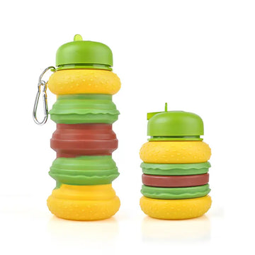 Burger Blast: Fun and Expandable 600ml Silicone Bottle for Kids