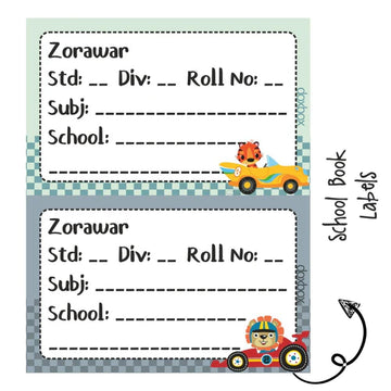 School Book Label - Animal Racer - Pack of 36 labels - (PREPAID ONLY)