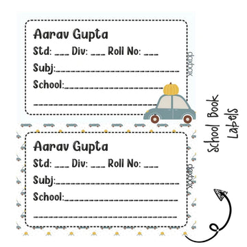 School Book Label - Car - Pack of 36 labels - PREPAID ONLY