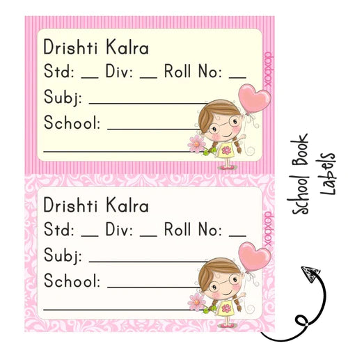 School Book Label - Girl with Flower - Pack of 36 labels (PREPAID ONLY)