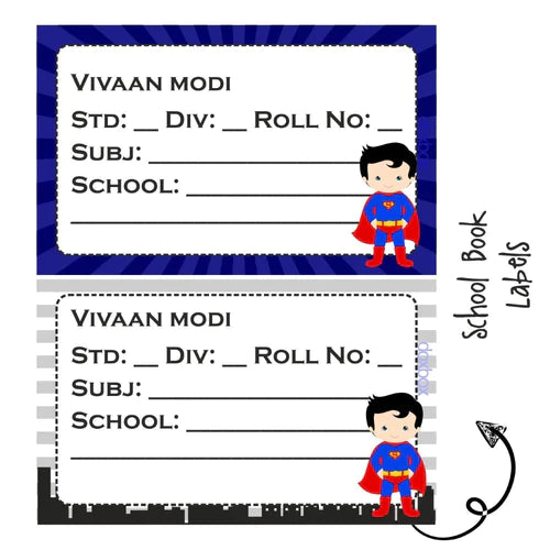 School Book Labels - Superman - Pack of 36 labels - (PREPAID ONLY)