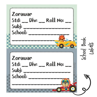 School Book Labels - Animal Racer - Pack of 36 labels - PREPAID ONLY