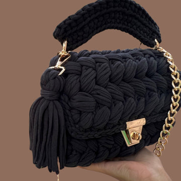 Handmade Crochet Knitted Black Sling Bag for Girls