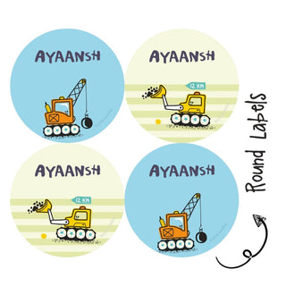 Round Waterproof Label - Cute Construction VehicleS (70 Pcs) (PREPAID ONLY) (Dispatch in 5-6 Days)