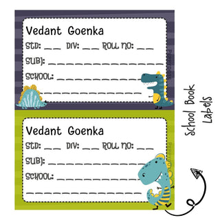 School Book Labels - Dino Colours - Pack of 36 labels - PREPAID ONLY (Dispatch in 5-6 Days)