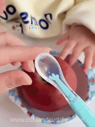 2 in 1 Silicone Baby Soft Tip Spoon & Stainless Steel Fruit Scraper Spoon