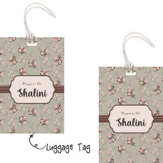 Luggage Tags - Grey Floral - Pack of 2 Tags - PREPAID ONLY (Dispatch in 5-6 Days)