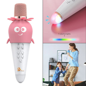Karaoke Portable Bluetooth Mic with LED Light for Kids
