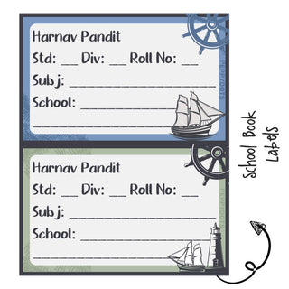 School Book Labels - Nautical - Blue - Pack of 36 labels - PREPAID ONLY  (Dispatch in 5-6 Days)