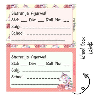 School Book Labels - Pink Unicorn - Pack of 36 labels PREPAID ONLY