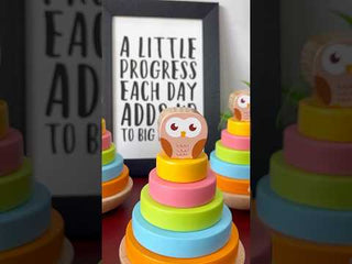 Wooden Wobbling Owl Ring Stacker Toy for Kids