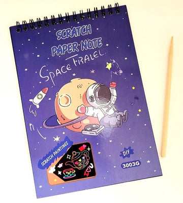 Space Design 8 Sheet Magic Scratch Art Activity (Random Colour)