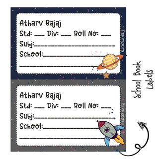 School Book Labels - Space Rocket - Pack of 36 labels - PREPAID ONLY (Dispatch in 5-6 Days)