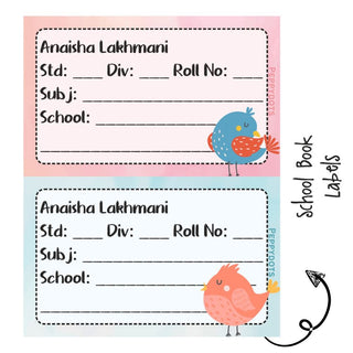 School Book Labels - Sweet Bird - Pack of 36 labels - PREPAID ONLY